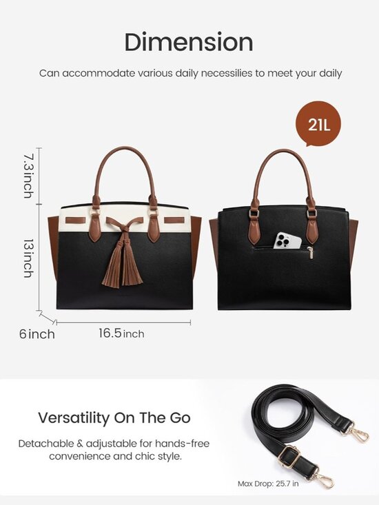 Laptop Bag for Women,Work Tote Bag with Large Cup Holder,Leather Computer Bag Te - Picture 4 of 6